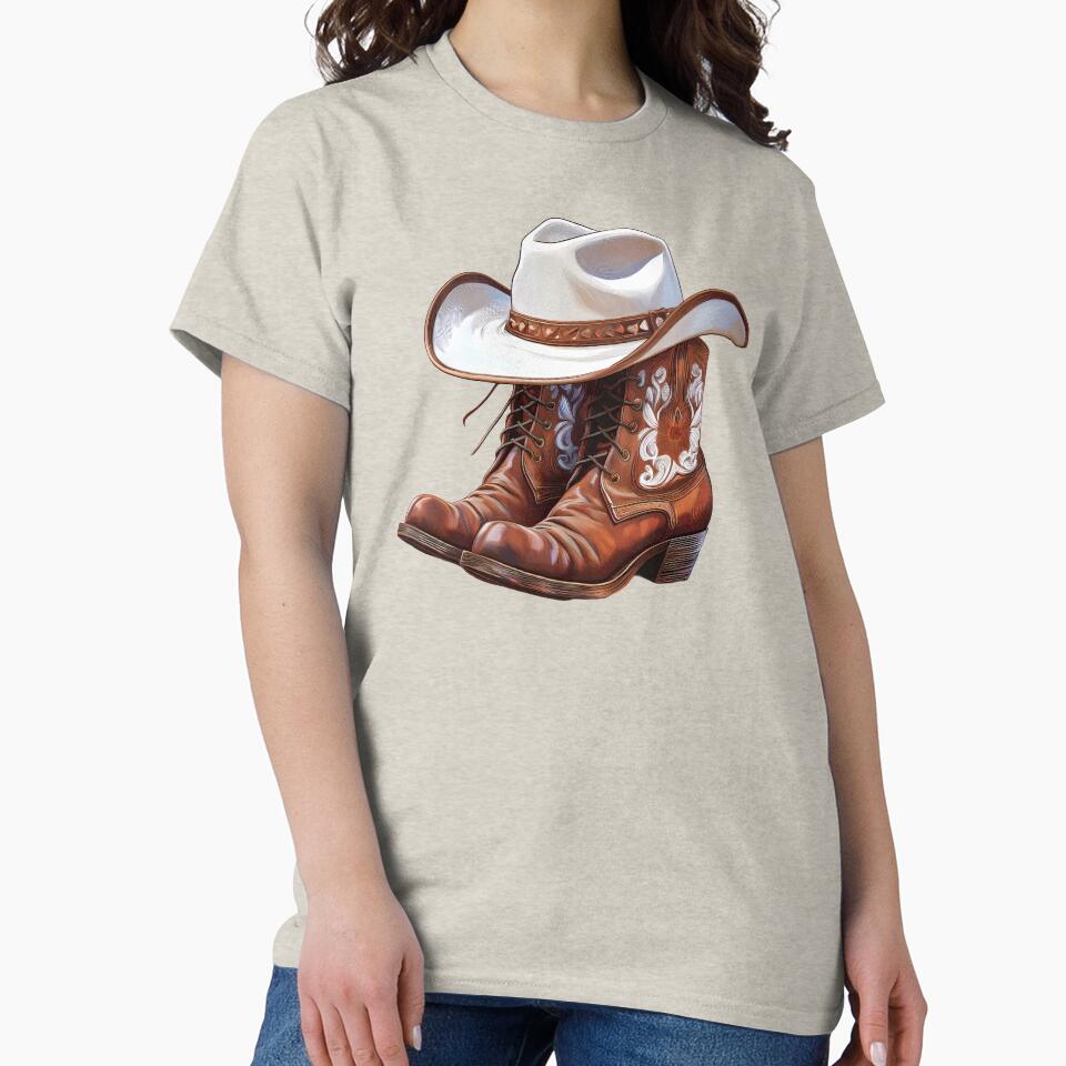 Western style cowboy boots print with rodeo spirit by Clara Fruggeri