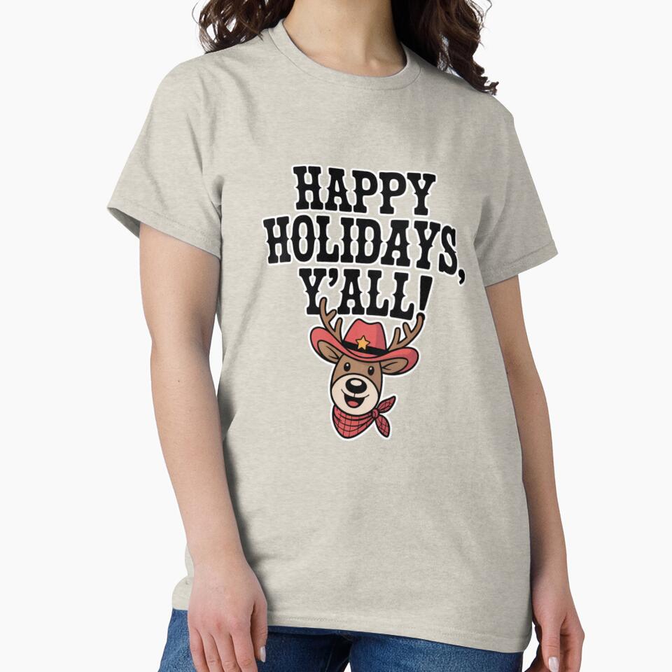 Western Christmas Cowboy Reindeer Southern Greeting Festive Art by chattsuede