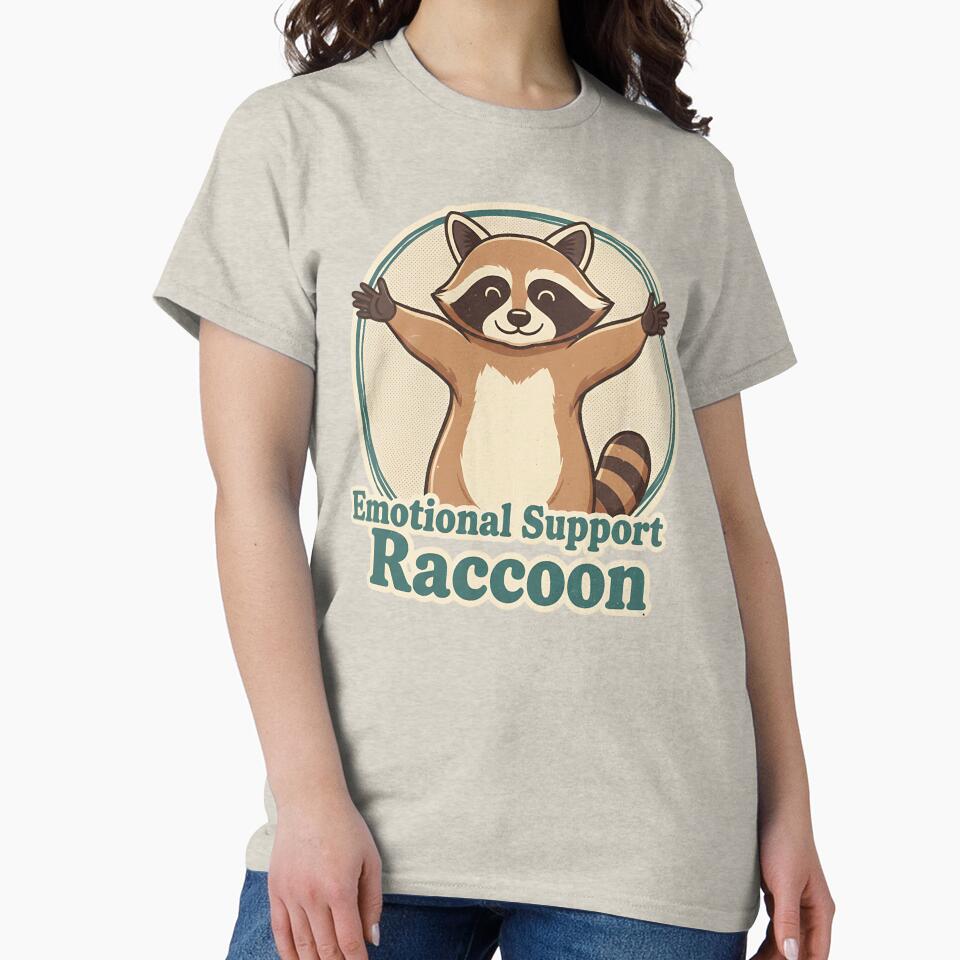 Emotional Support Raccoon Retro Poster – Vintage Hugging Raccoon Illustration | Classic Comfort Animal T-Shirt by ZyxDes