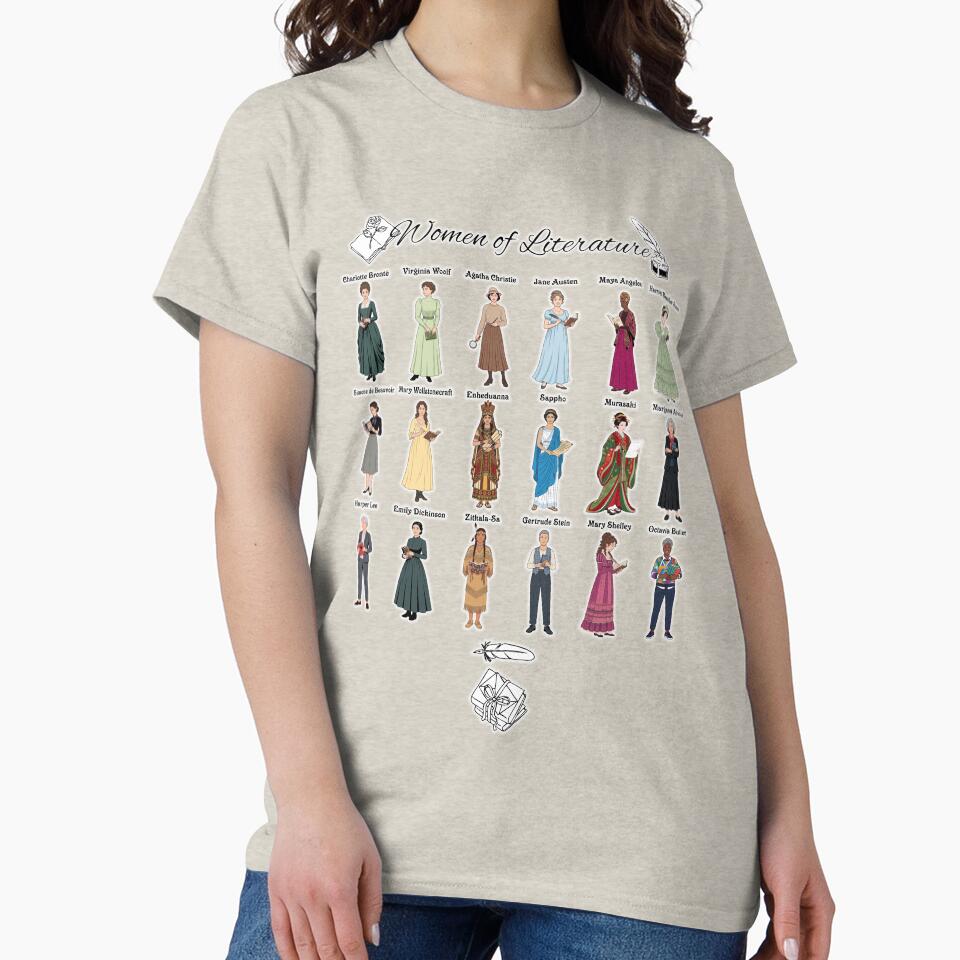 Women of Literature Art - Library Book Lover Gift T-Shirt by FotoLibreStudio