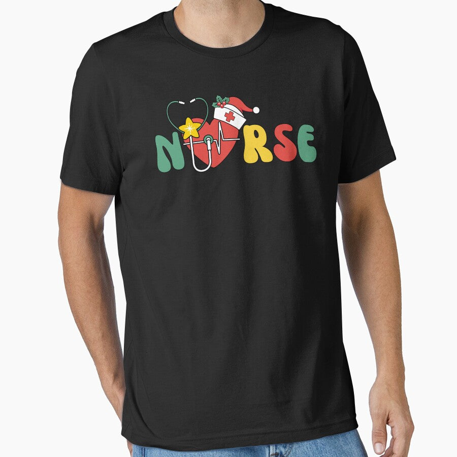 Retro Groovy Christmas Nurse Santa Stethoscope Heart by MatchaBubbleTee