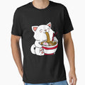 Kawaii Cat Eating Ramen Noodles Japanese Food Anime T-Shirt by Larcossee ⭐⭐⭐⭐⭐
