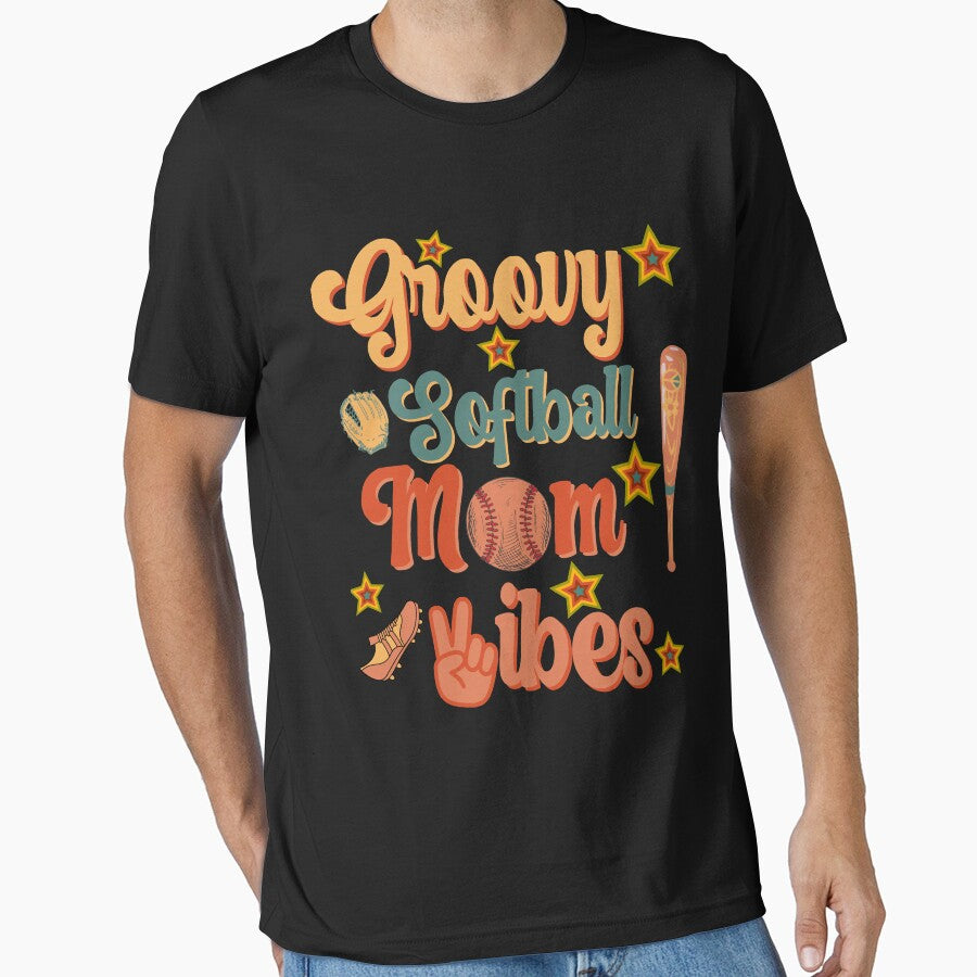 Groovy Mom Softball Vibes With Softball and Softball Bat by GarnersDesigns