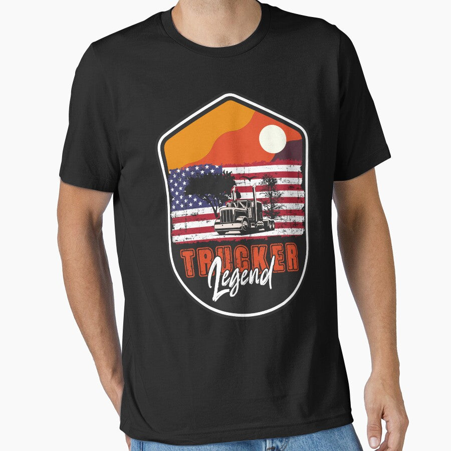 18 wheeler truck USA flag vintage badge , Husband Dad Trucker Legend by HomeCoquette