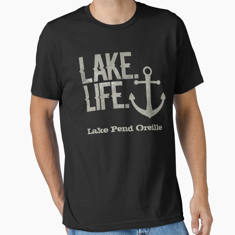 Lake Pend Oreille Idaho Lake Life Nautical Themed with Anchor by TeagoShirts