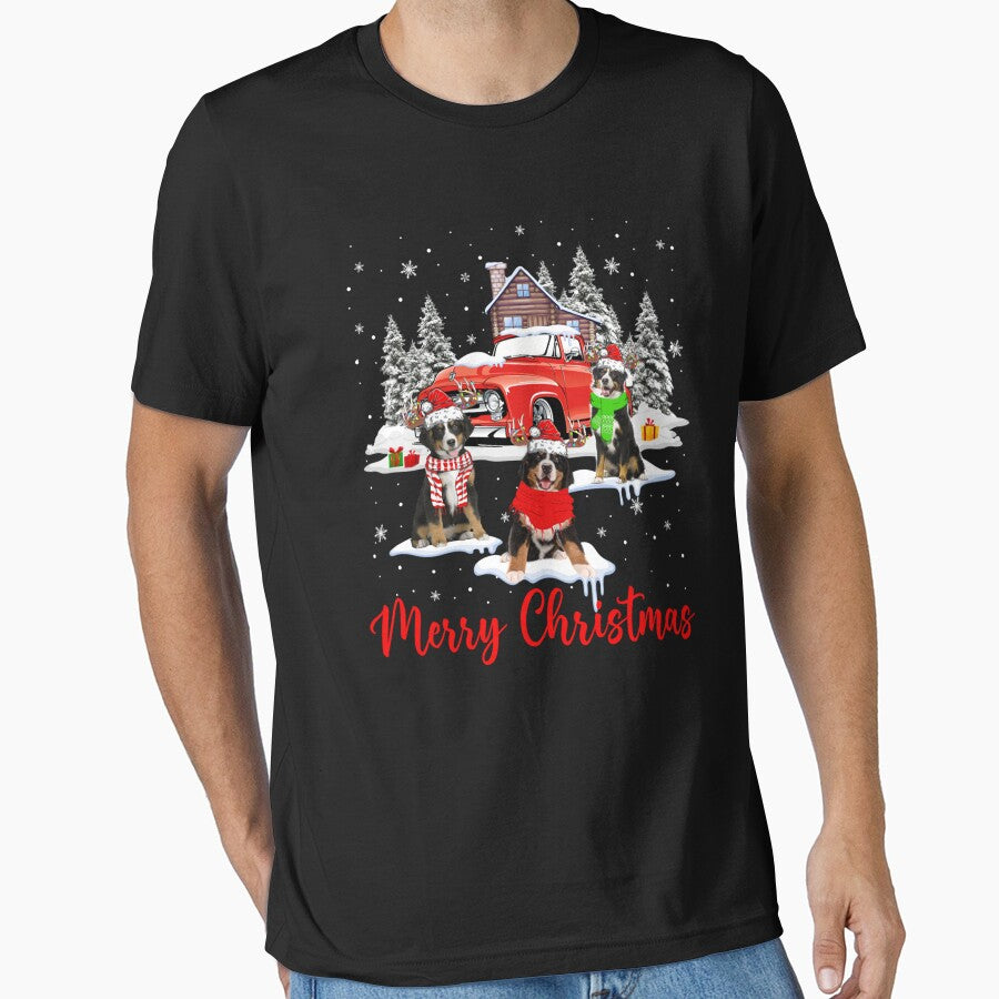 Merry Christmas Santa Reindeer Bernese Mountain With Truck by vetonisodap