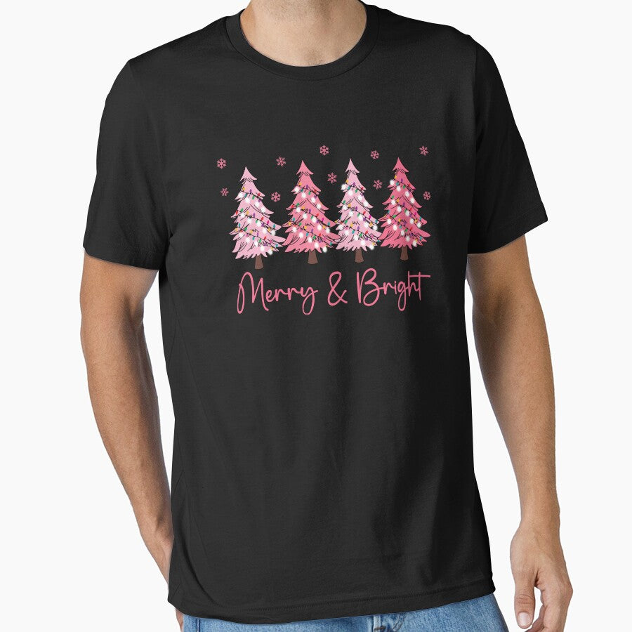 Merry And Bright Cute Pastel Christmas Trees Family Matching Holiday Graphic by Bad Kitty Designz
