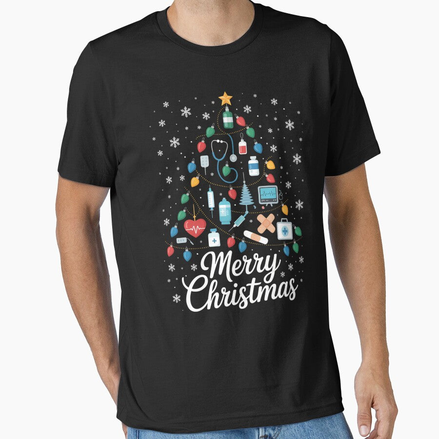 Stethoscope Christmas Tree Nurse Nursing Scrub Top Christmas by ticlitule