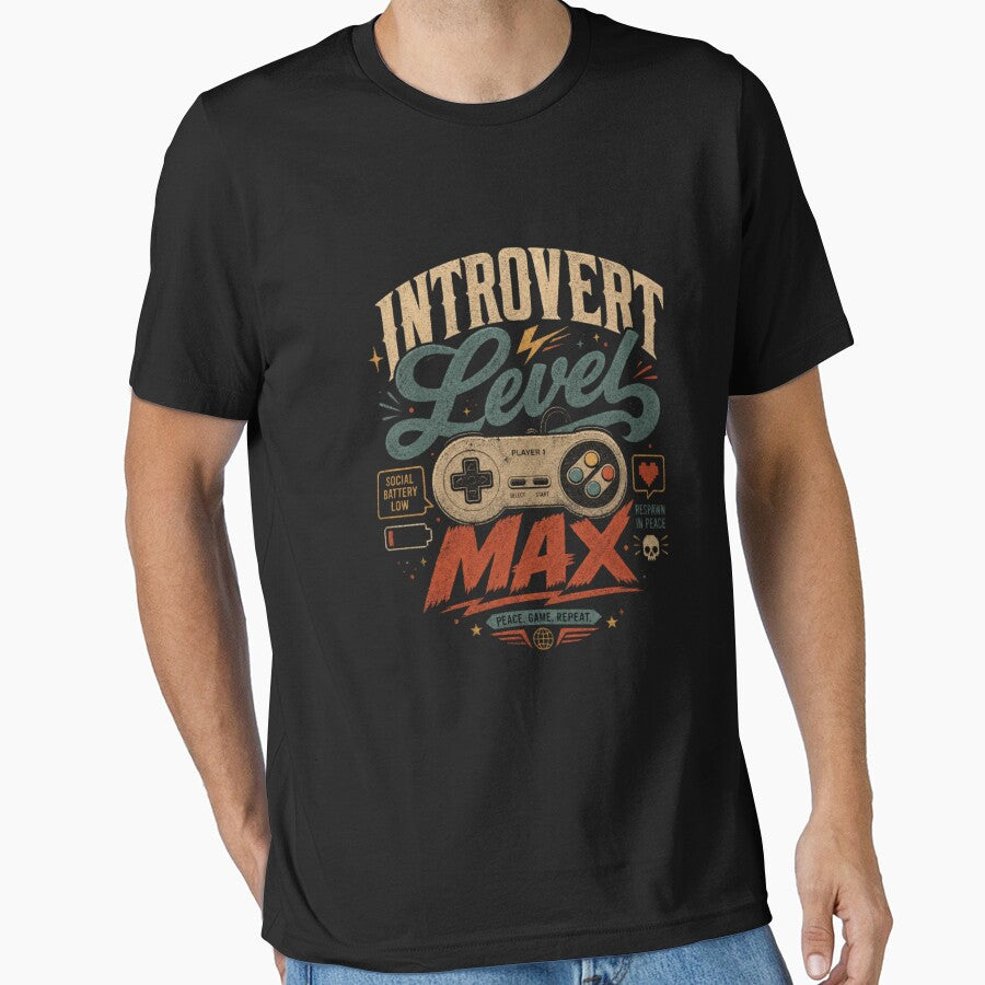 Introvert Level MAX | Funny Gamer Shirt | Social Battery Low Gaming Retro Vintage Gift for Introverts by WeMerch-Art