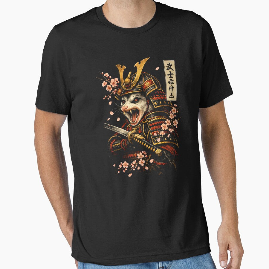 Samurai Opossum Warrior with Cherry Blossoms – Japanese Ukiyo-e Style by will freed18