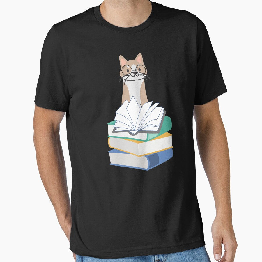 Book Lover Cute Cat With Pile Of Books by BellaVille