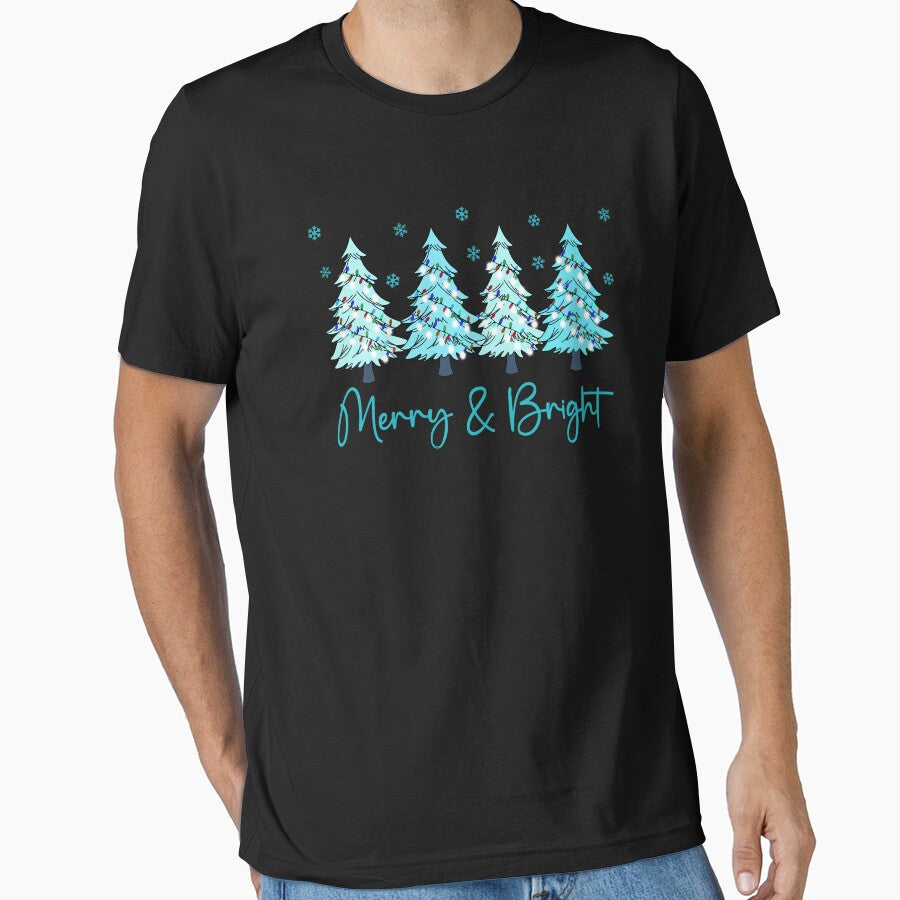 Merry And Bright Pastel Christmas Trees Family Matching Holiday Winter Graphic by Bad Kitty Designz