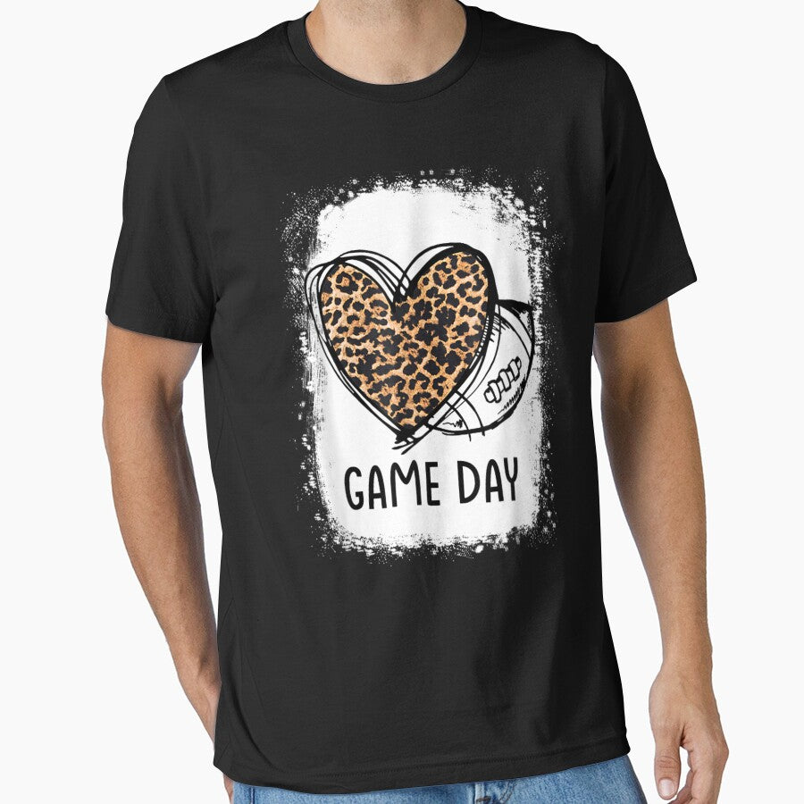 Game Day Leopard Heart Football Lovers Mom Bleached by georgebuckart