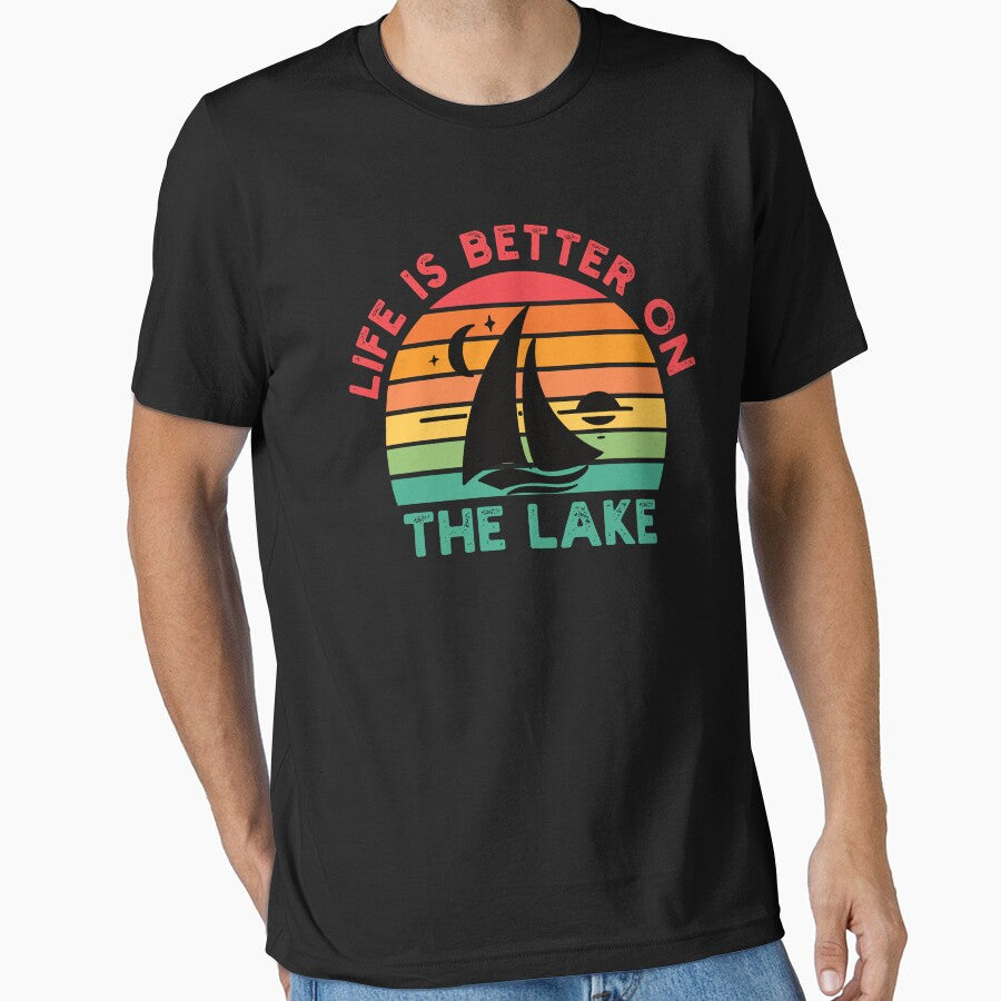 Life Is Better On The Lake - Retro Sailing Yacht - Lake Vacation Lover by Adexyl