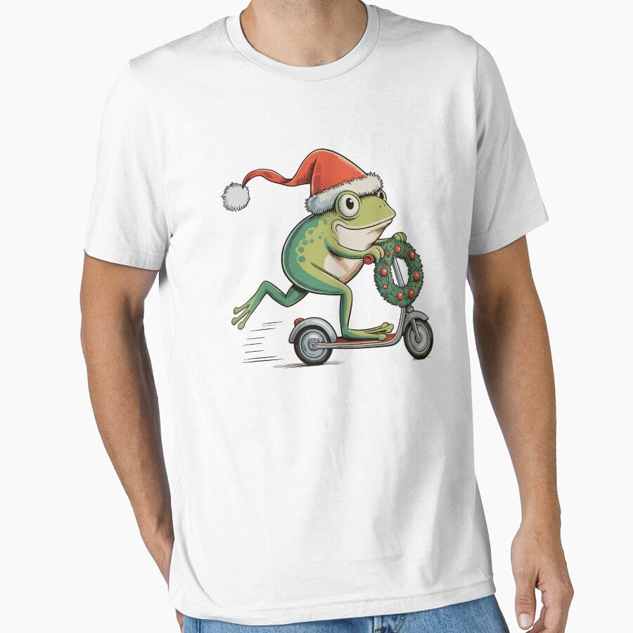 Santa Frog on Scooter – Festive Amphibian Holiday Art by EmeraldeaArt