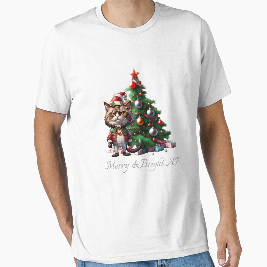 Merry & Bright AF Christmas Tee - Perfect Sarcastic Gift for Moody Cat Lovers! by BuyByButterfly