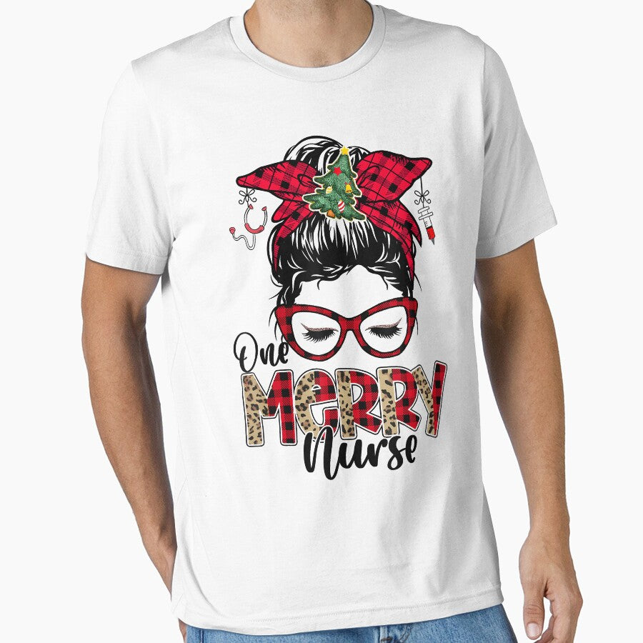 One Merry Nurse Messy Bun Tee Christmas Scrubs For Nurses by SethFrancis37