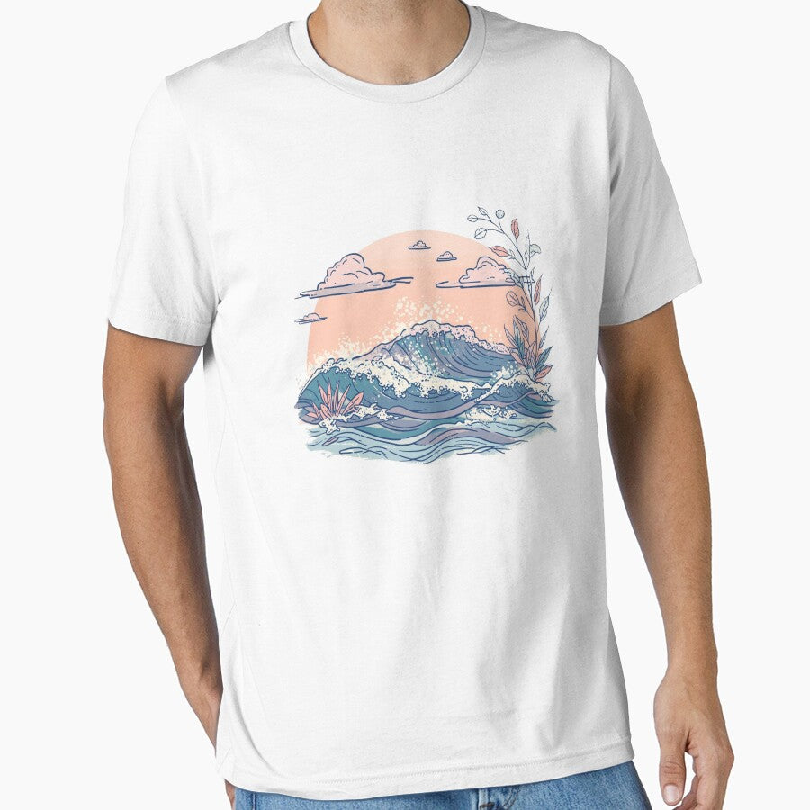 Pastel Ocean Wave Illustration – Aesthetic Sunset Sea Art by MindLena