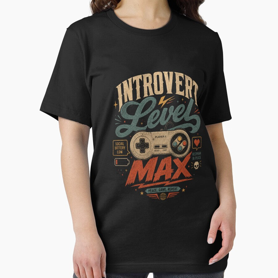 Introvert Level MAX | Funny Gamer Shirt | Social Battery Low Gaming Retro Vintage Gift for Introverts by WeMerch-Art