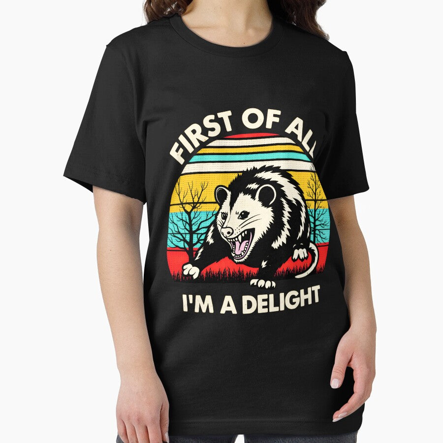 Retro First of All I'm A Delight Funny Saying Sarcastic Opossum by gear-posters
