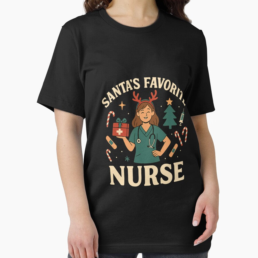 Santa’s Favorite Nurse – Funny Christmas Nurse Shirt, Cute Holiday Gift for Healthcare Workers by AddictiveDesign