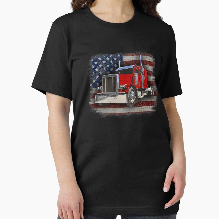 Trucker With American Flag And Big Rig by GardNewerd