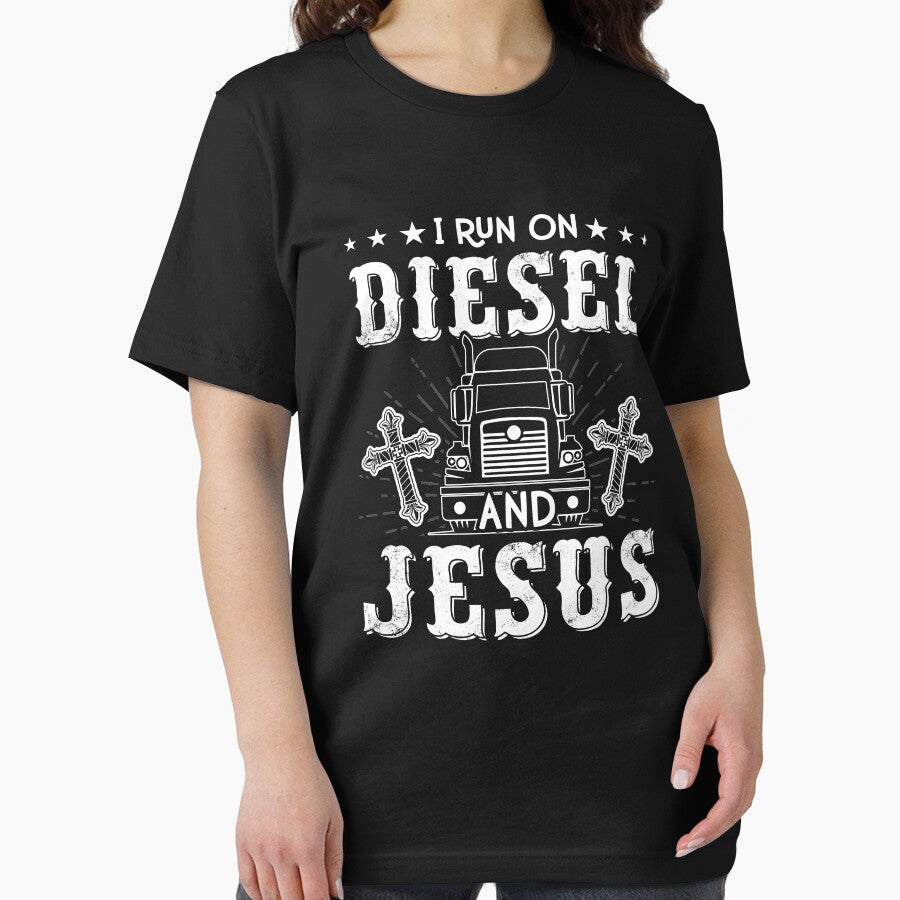 I Run On Diesel And Jesus Shirt, Truck Driver Shirt, Trucker Dad Shirt, Trucking Gift, Women Truckers, Tow Truck Driver, Gift For A Trucker by aymob