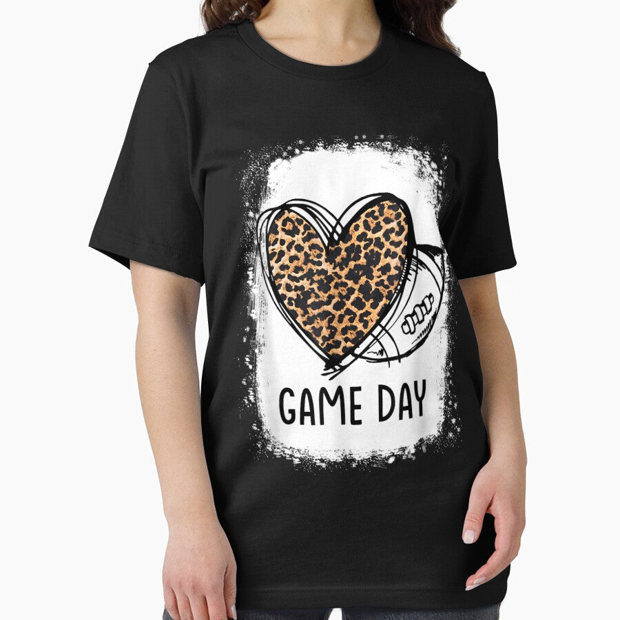 Game Day Leopard Heart Football Lovers Mom Bleached by georgebuckart