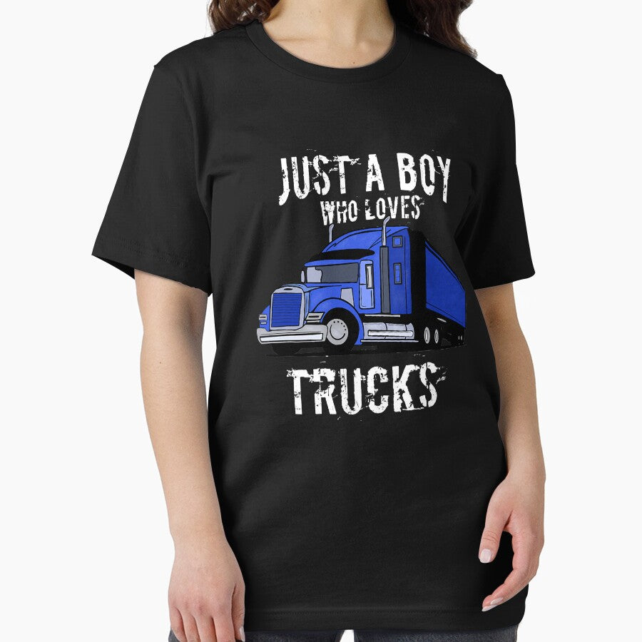 Just A Boy Who Loves Trucks Semi Truck Gift by GardNewerd