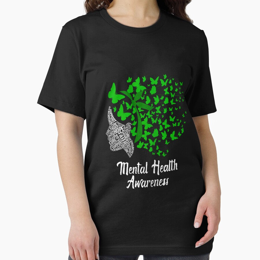Womens Mental Health Awareness Butterflies Green Ribbon Girl T-Shirt by VioraShopNow