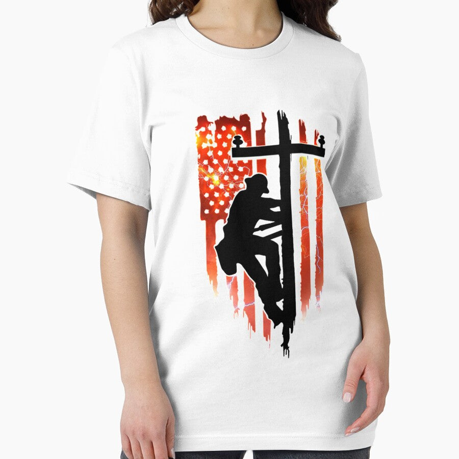 Lineman Electrician American Flag Red Lightning by Matt Ballinger