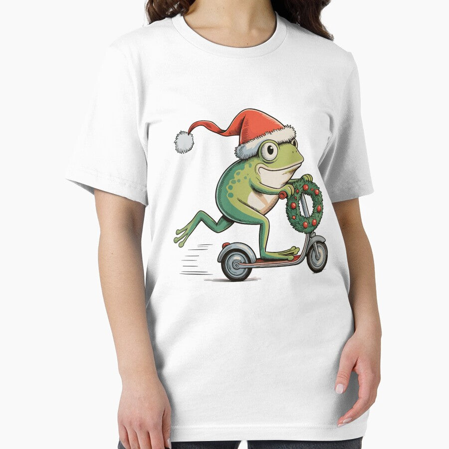 Santa Frog on Scooter – Festive Amphibian Holiday Art by EmeraldeaArt