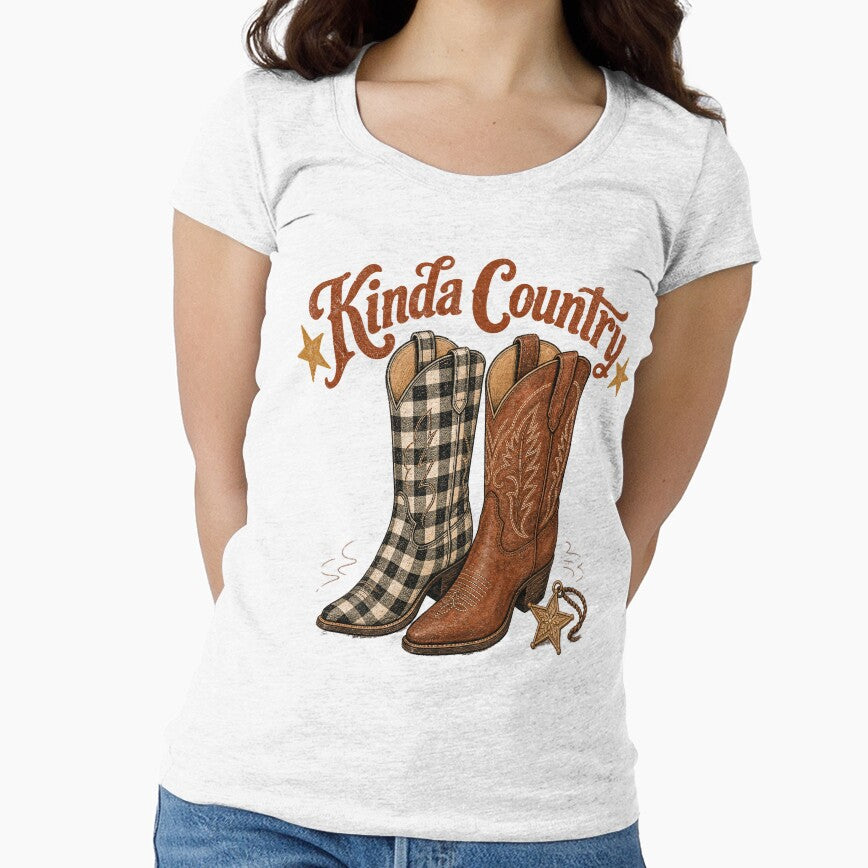 Kinda Country Western Boots T-Shirt, Unisex Country Aesthetic Tee by Dbm Teeverse
