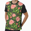 Watercolor Peonies Pattern #4 (Green Background) by andrebalest.art