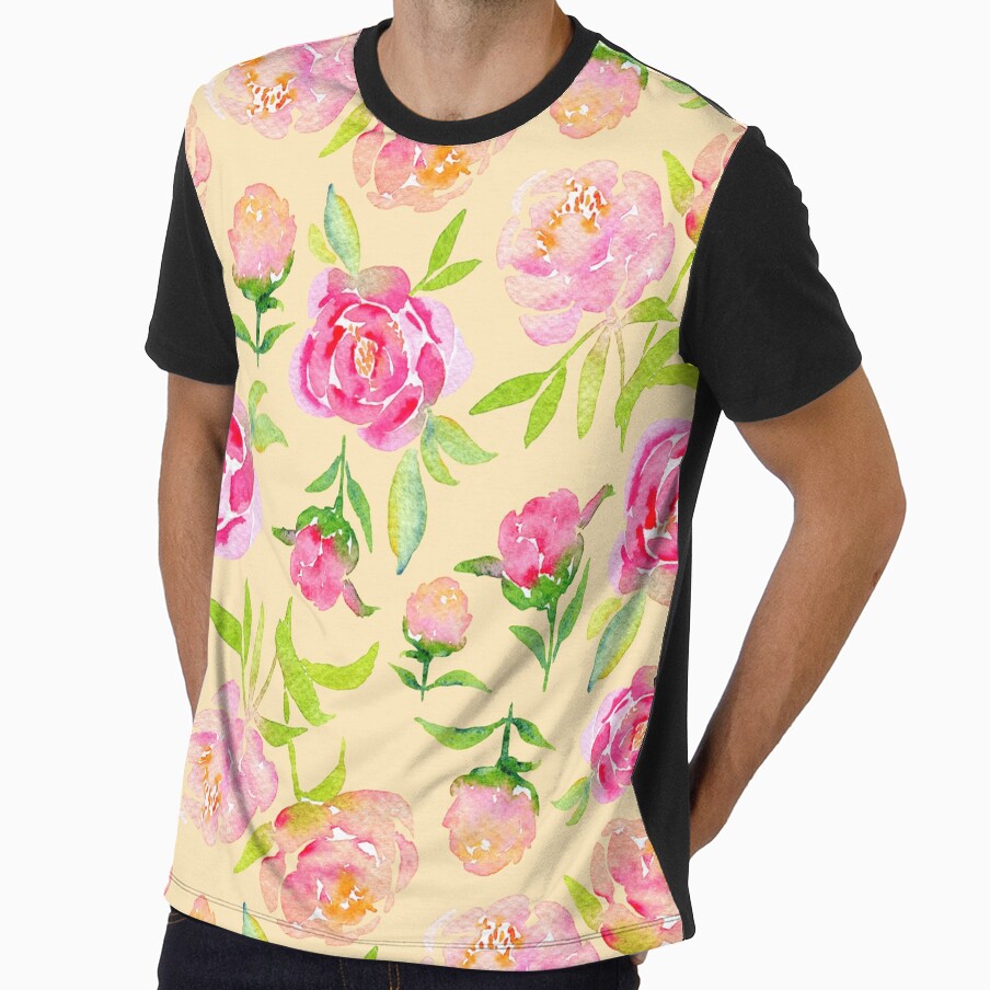 Watercolor Peonies Pattern #1 (Peach Background) by andrebalest.art
