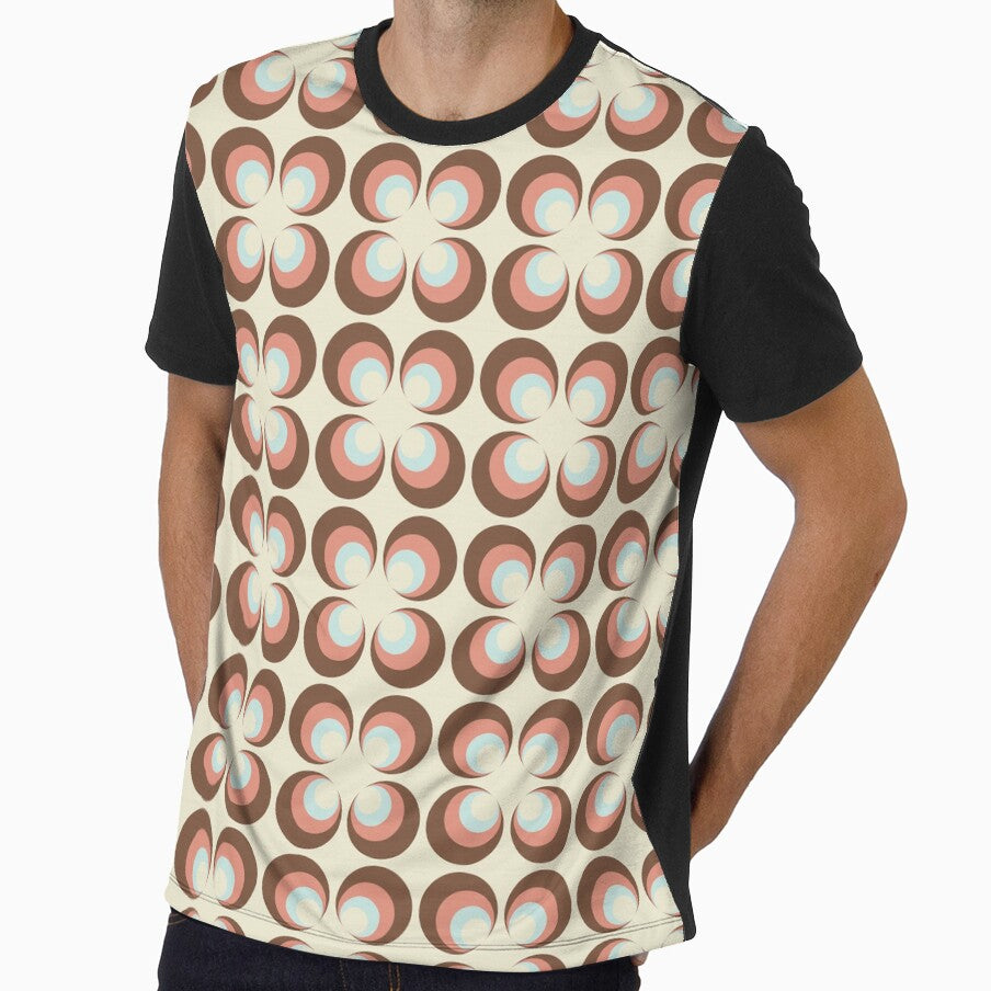 Retro 70s Aesthetic Blue and Brown Seamless Circle Pattern by MadfishDesigns