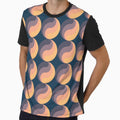 Retro 70s Aesthetic Blue and Orange Stripey Orb Pattern by MadfishDesigns