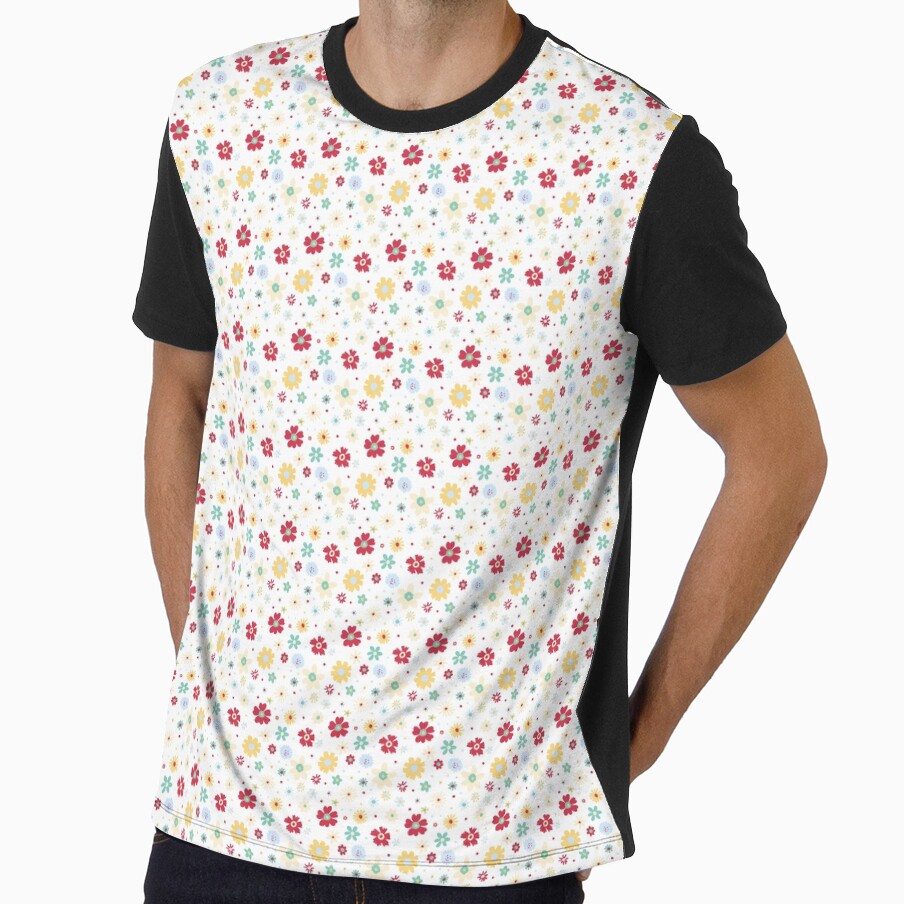 Doodle Floral repeat pattern on white background by Alima Designs