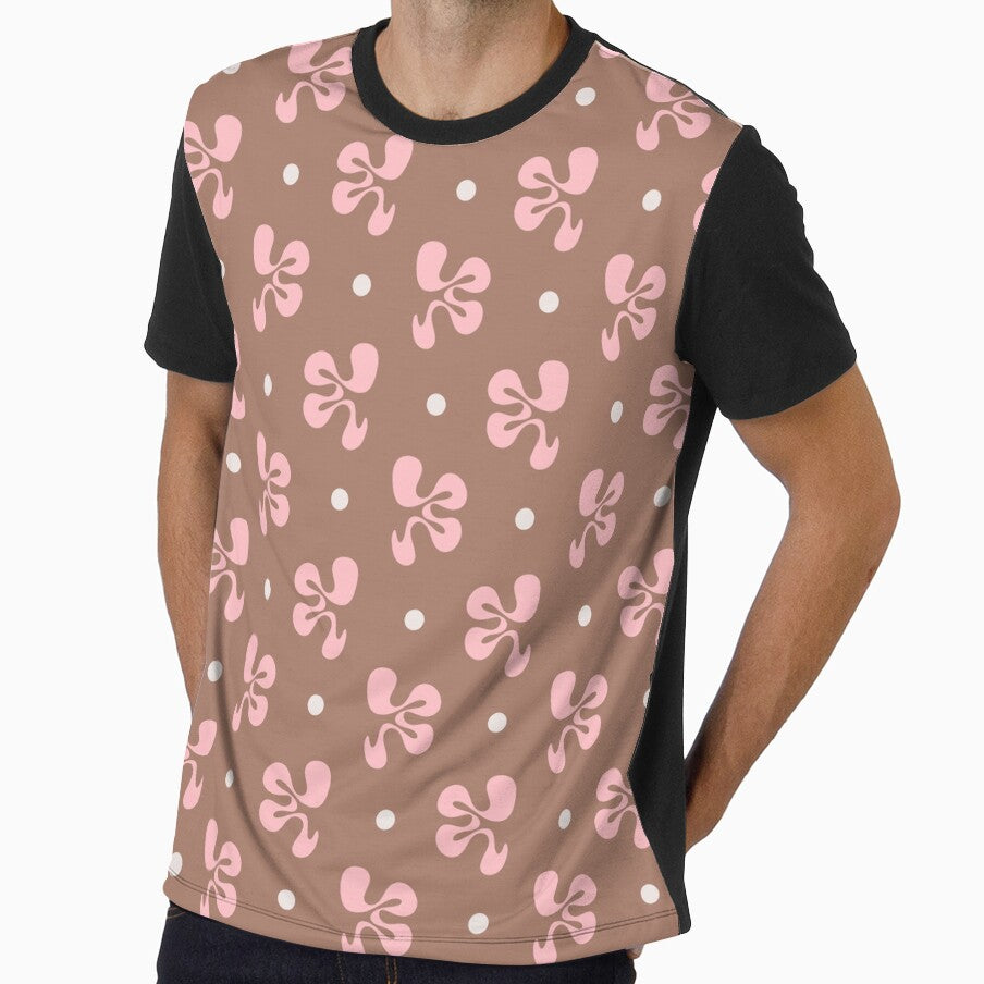 Cheerful Whimsy Mocha and Pink Abstract Shapes and Dots Pattern by kierkegaard