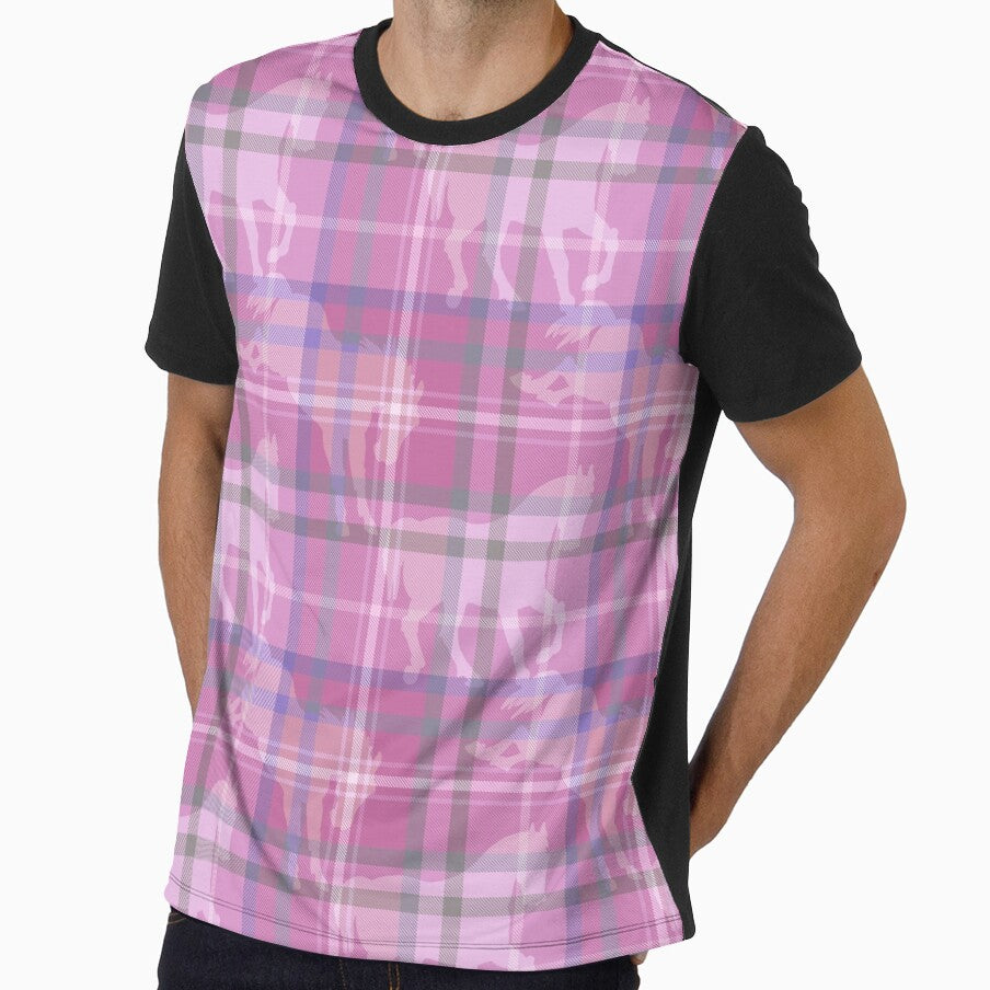 Pink horse tartan plaid with faux twill texture by Anne Londez Studio