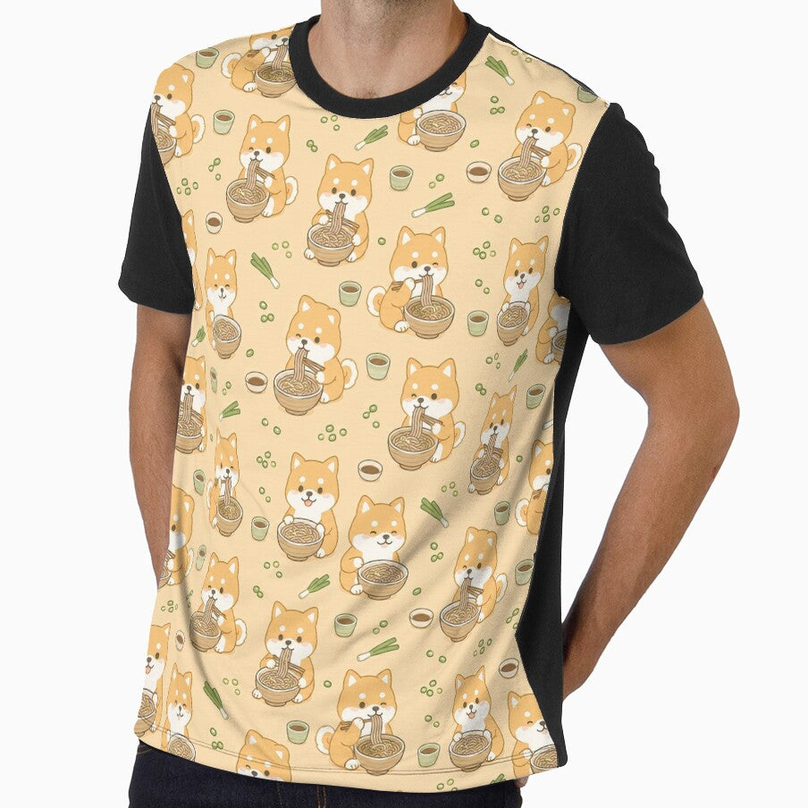 Kawaii Shiba Inu Soba Noodles Food Pattern by Soft Berry Studio