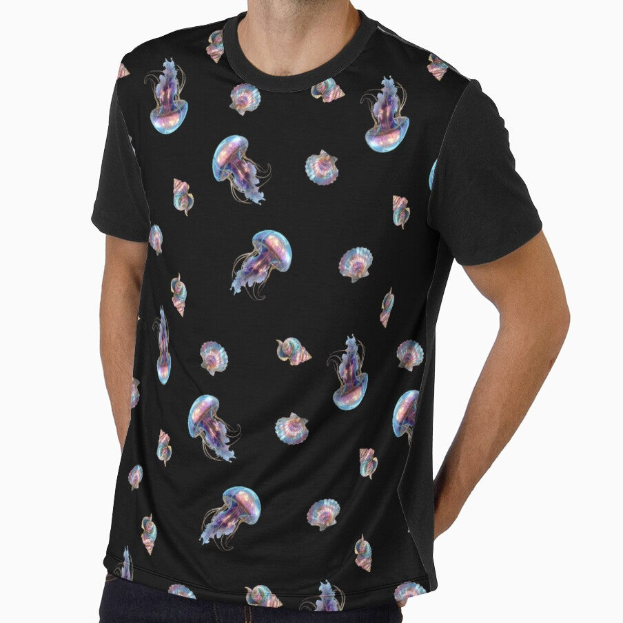 Iridescent Jellyfish and Seashell Pattern in Pastel Ocean Colors by VikArt7