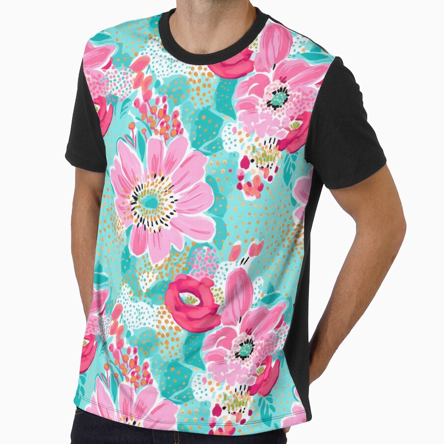 Pink flowers on minty green by FK-UK