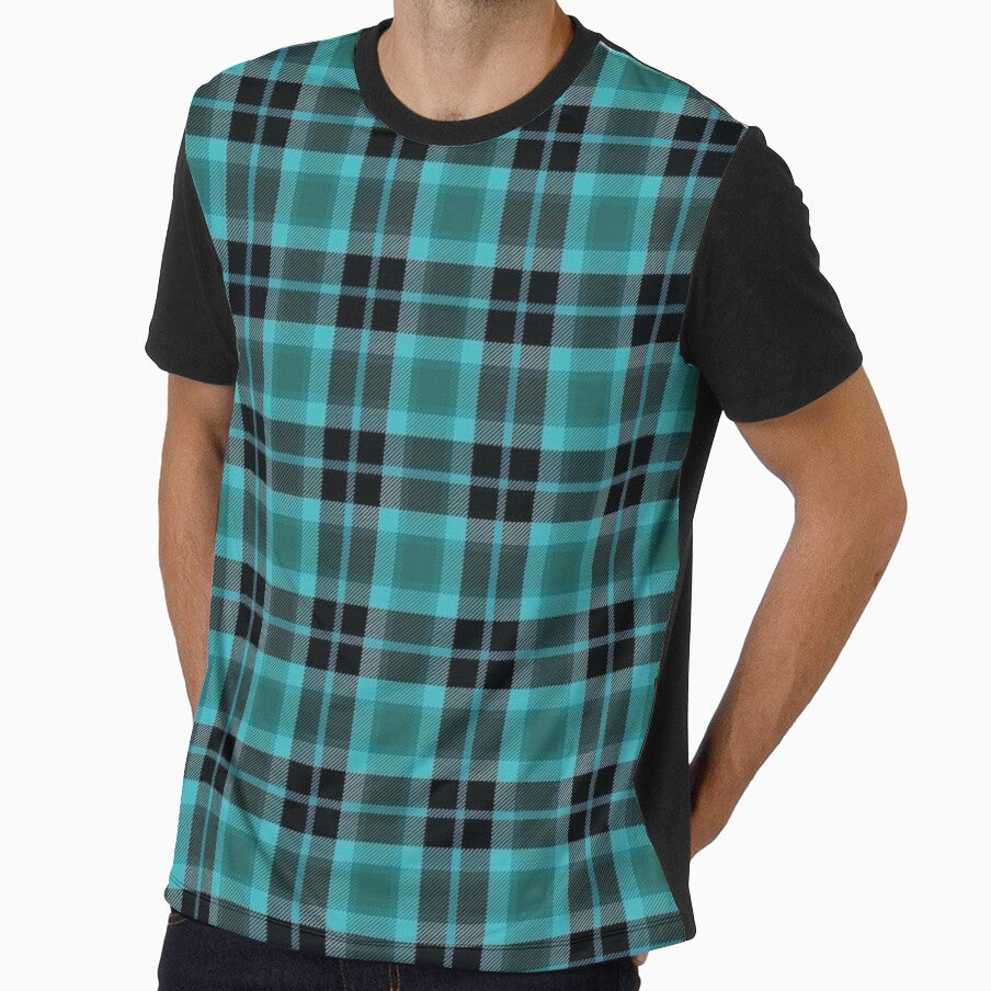 Cyber Y2K Cyan Teal and Black Plaid Pattern | Cool Alt Grunge Tartan Aesthetic by BrontesWhimsyStore