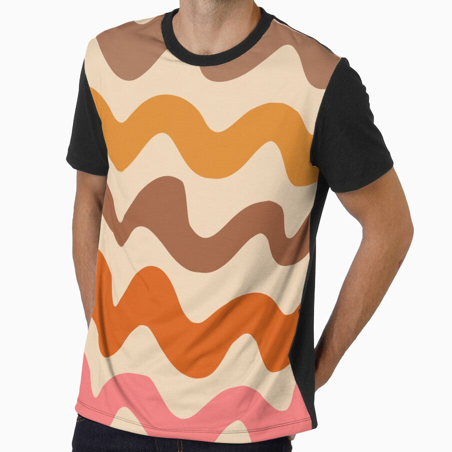 Groovy Retro 70s Pattern Brown, Orange and Pink Waves by Yasminepatterns