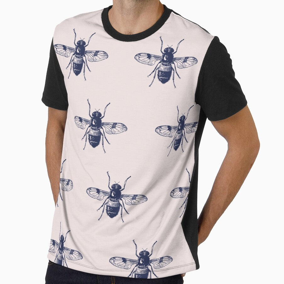 vintage bee dark academia pattern in navy and cream by neopop