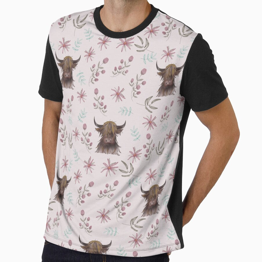Highland Cow Pink Floral by ChantalDesign