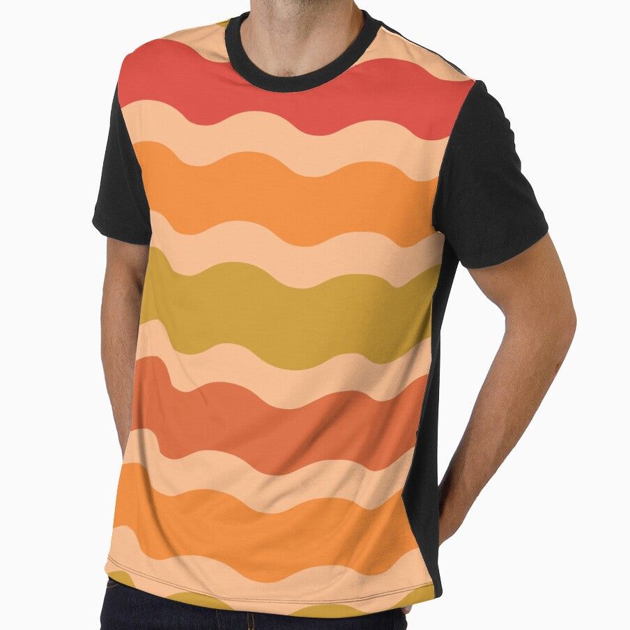 Retro 70s  waves pattern in orange, red, green and beige by Yasminepatterns