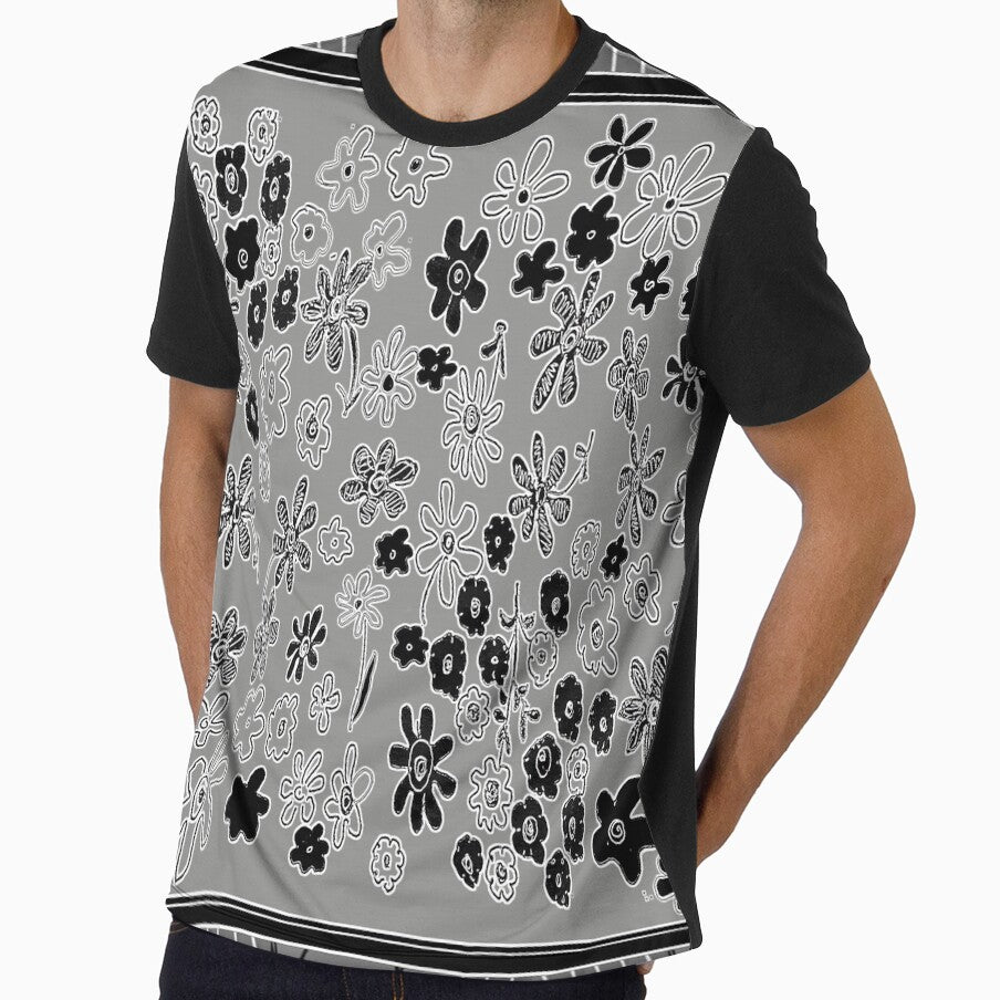 A FLORAL DESIGN IN GREY AND WHITE AND BLACK by soobloo