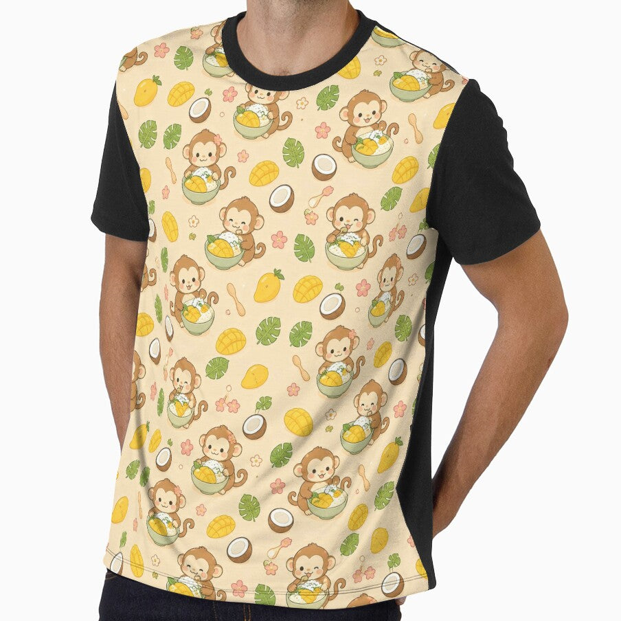 Monkey Mango Sticky Rice Kawaii Pattern by Soft Berry Studio